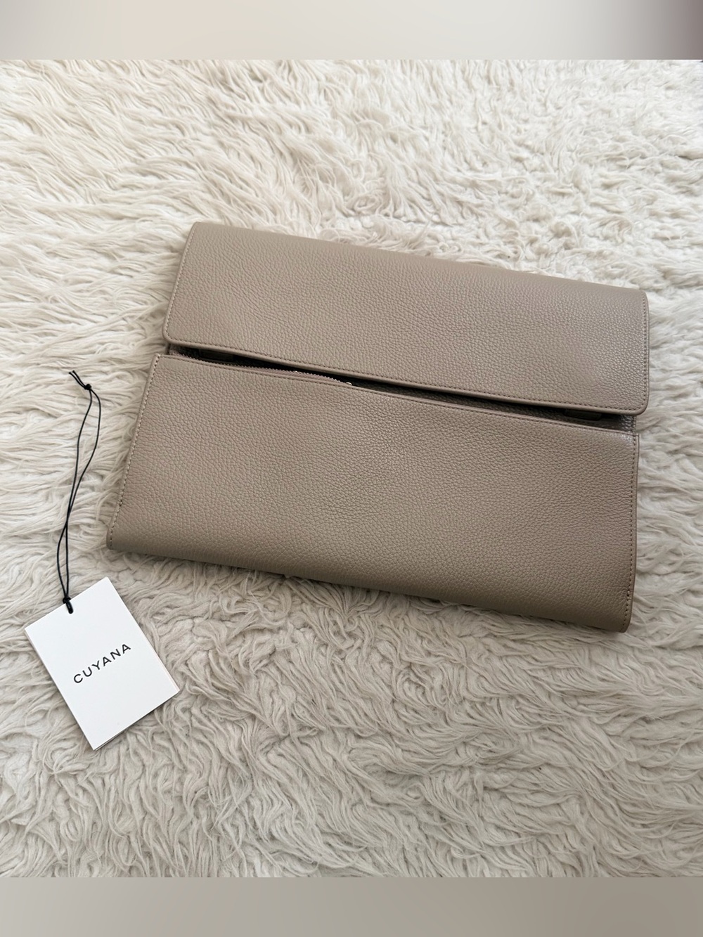Cuyana Taupe Foldover Leather Clutch